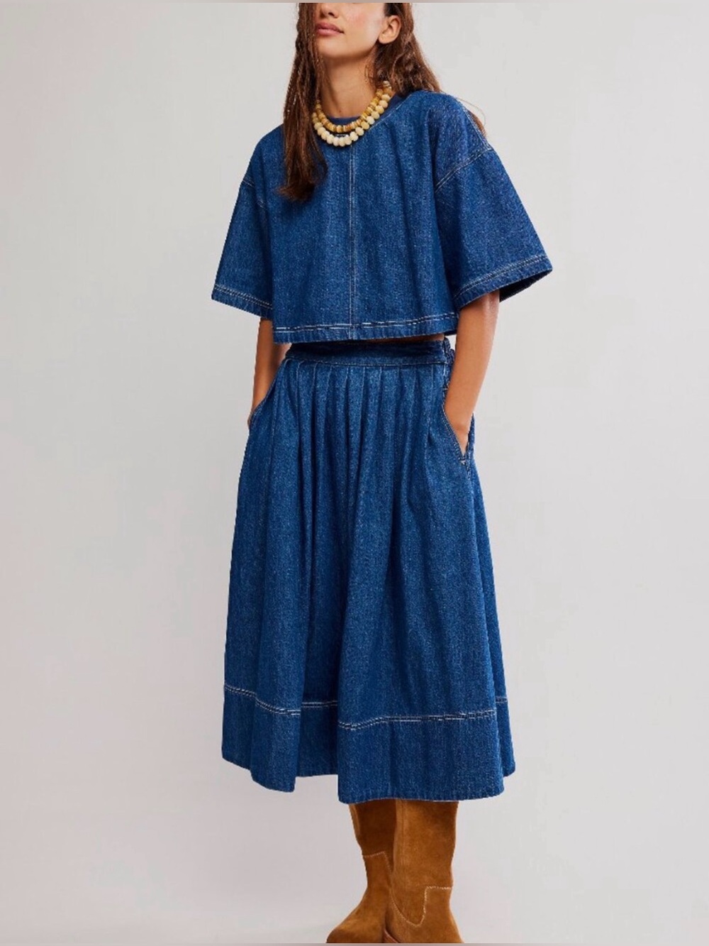 FREE PEOPLE Westley Denim
Skirt Set / Deep Sea Wash
